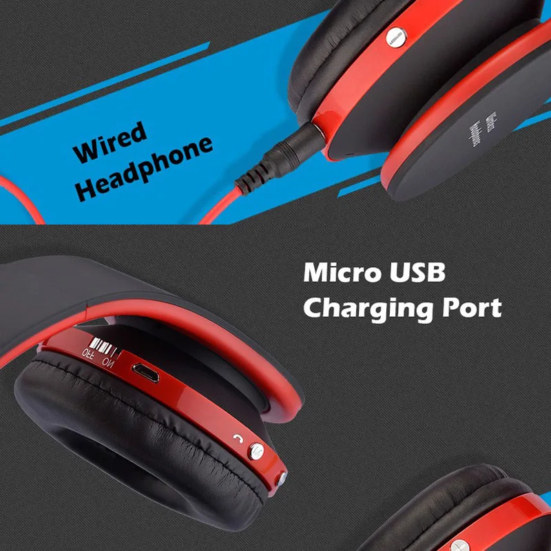 Foldable HiFi Deep Bass Headphones Wired/Wireless Stereo fone Bluetooth Sport Earphones Over-Ear Gaming Headset with Microphone