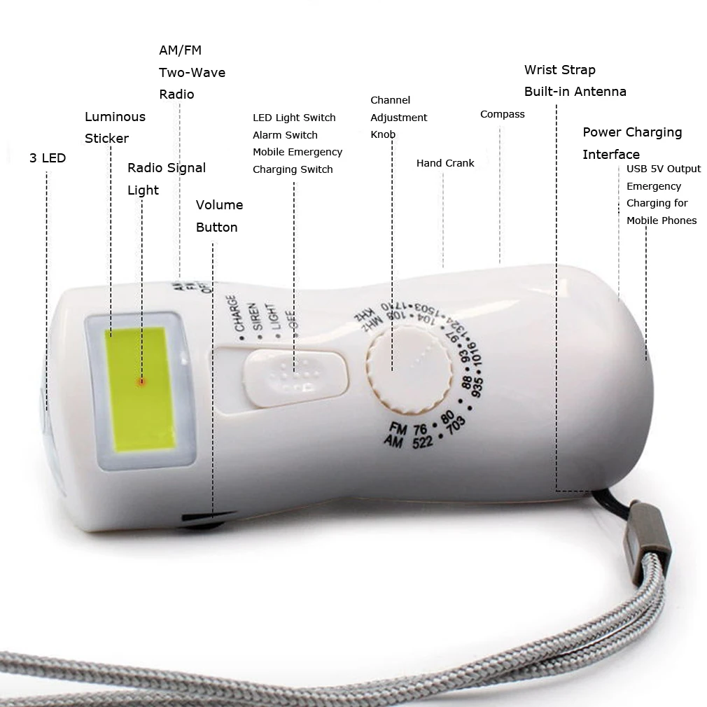 Аварийный Солнечный Ручной Динамо AM/FM погода радио Светодиодный фонарь зарядное устройство обороны фонарик палка
