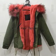 Новое поступление короткая версия зимняя куртка в женские парки кораллового цвета большой воротник мех парки куртка