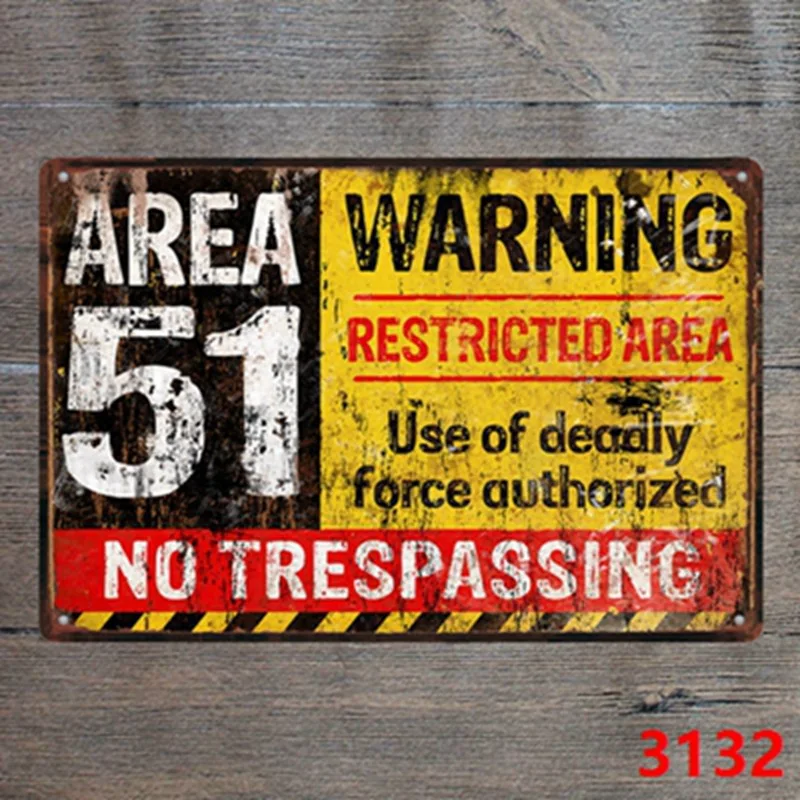 

AREA 51 WARNING NO TRESPASSING Metal license plate digital retro decoration painting rusted metal painting poster 30*20CM