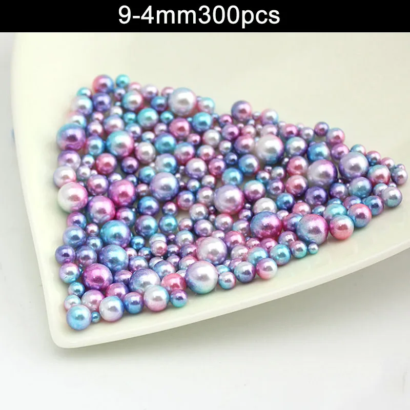 9-4mm 300pcs Смешать радужные Цвет Круглый бисер в виде жемчужин без отверстия бусины DIY ремесло решений для Для женщин MF999 - Цвет: 9-4mm 300pcs