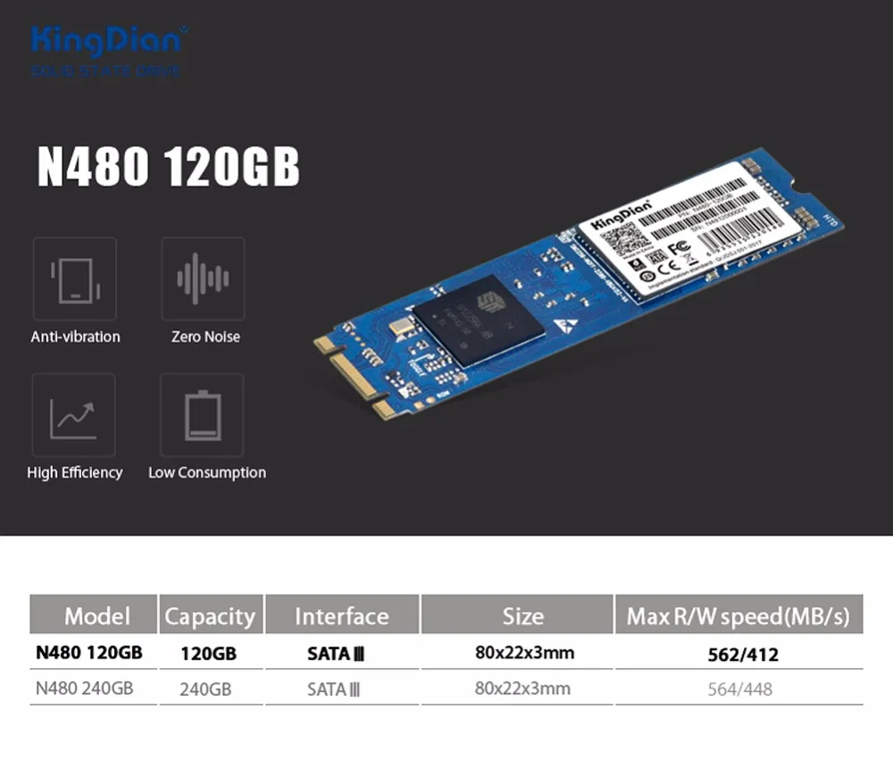 KingDian Самая низкая цена Заводская Прямая Гарантия качества M.2 NGFF N480 120GB SSD