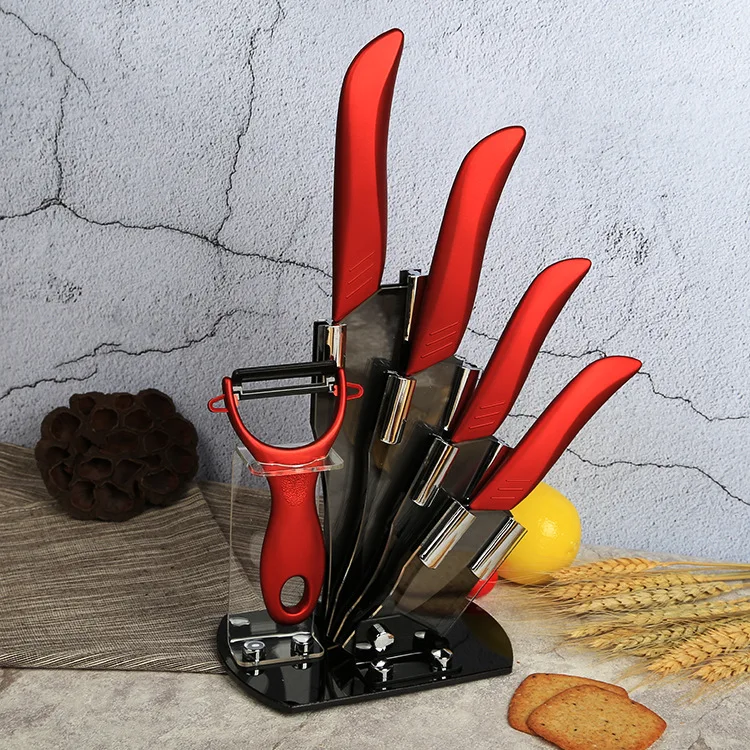 Ceramic Red 6 Piece Kitchen Knife Sets Fruit Paring Utensils Slice Meat