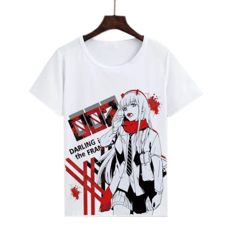 

Anime DARLING in the FRANXX HIRO T Shirt Zero Two Code 002 Print T-shirts Men Short Sleeve Tops Summer Tees