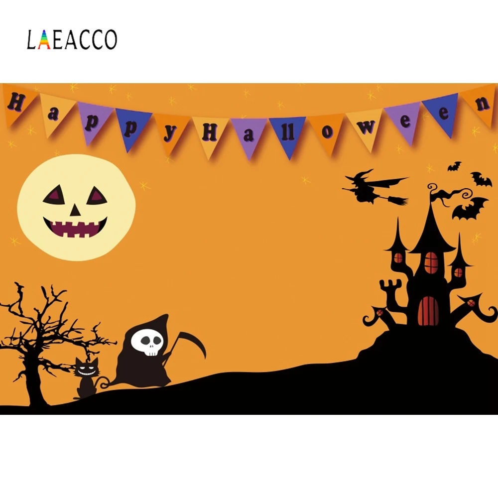

Laeacco Witch Ghost Black Cat Old Castle Halloween Photography Backgrounds Customized Photographic Backdrops For Photo Studio
