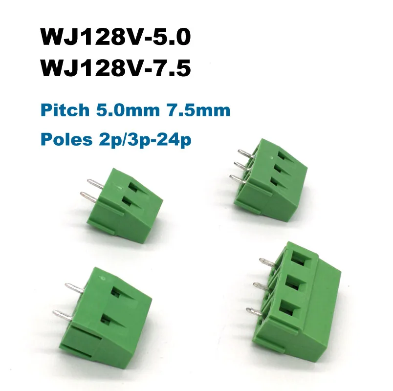 

10pcs Pitch 5.0mm 7.5mm Screw PCB Terminal Block Connector Straight Pin 2P 3P WJ128V blocks connectors morsettiera 300V 10A