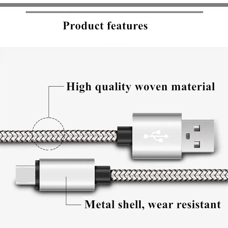Нейлоновый 5-контактный Micro USB кабель для синхронизации данных и зарядки для LG K50 K40 Candy K8 K10 X power 2 2M Длинный кабель для samsung A3 A5 A7