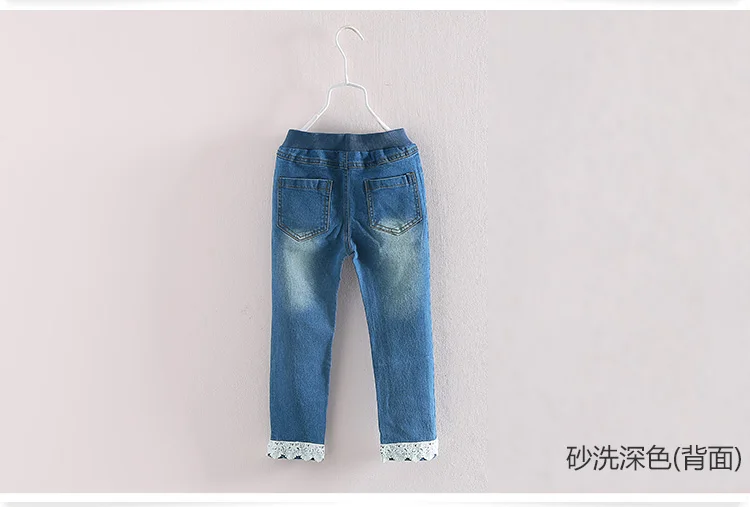 2018 Spring Autumn New 3-12 Years Children Elastic Long Trousers Washed Lace Spliced Skinnny Baby Kids Girls Denim Jeans Pants (10)