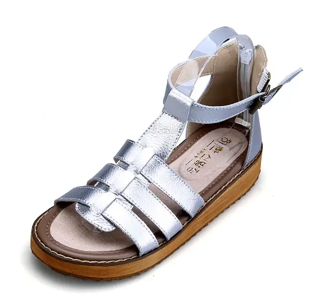 Women Gladiator Platform Sandals Summer Comfort Denim Open Toe Ankle Strap Flat Heel Sandal Shoes Genuine Leather Platform Shoe