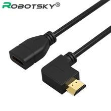 Robotsky HDMI кабель 90 градусов под прямым углом адаптер штыревой HDMI на HDMI типа «Мама»; зарядныйusb-кабель для проектор для ноутбука PS3 ТВ кабели 0,5 m 1.64ft HD 1080 P