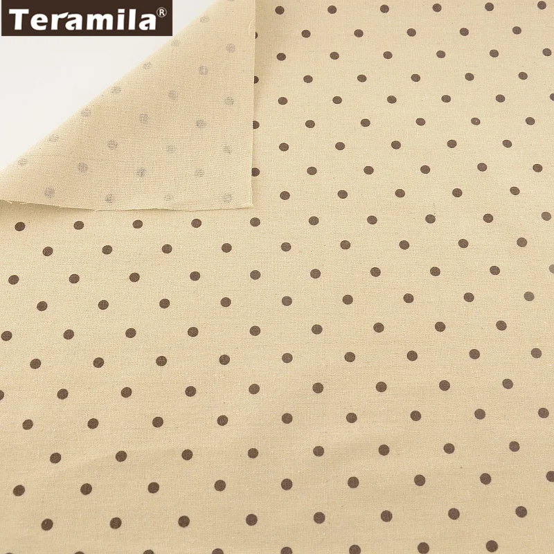 

TERAMILA 100% Cotton Linen Fabric Coffee Dots Tablecloth Pillow Bag Curtain Sewing Material Tissu DIY for Cushion Pillow