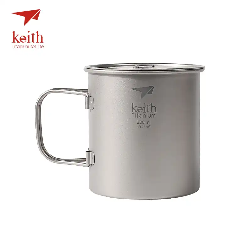 Keith titanio ultraligero de pared sola taza con mango plegable y tapa para Camping senderismo mochila de viaje Picnic