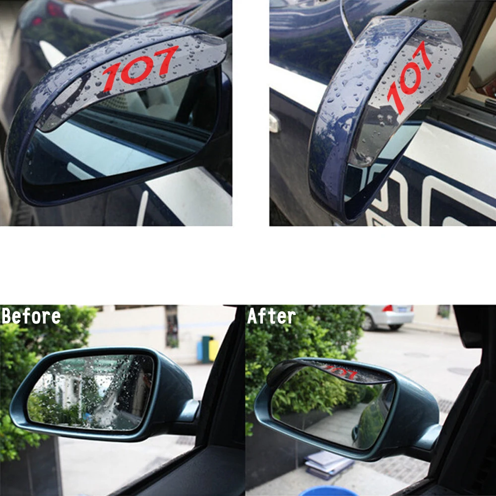 

Car Rearview Mirror Rain Eyebrow Flexible PVC Accessories Shade Rainproof Blades For Peugeot 107 108 208 301 308 408 Car Styling