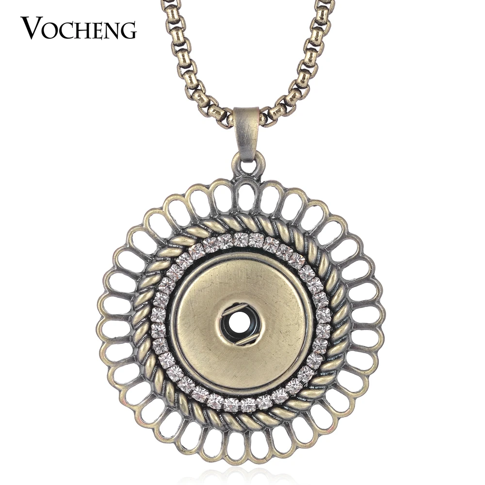 

Vocheng Snap Button Charms Jewelry Hollow out Inlaid Crystal Bronze Pendant Necklace Fit 18mm NN-504