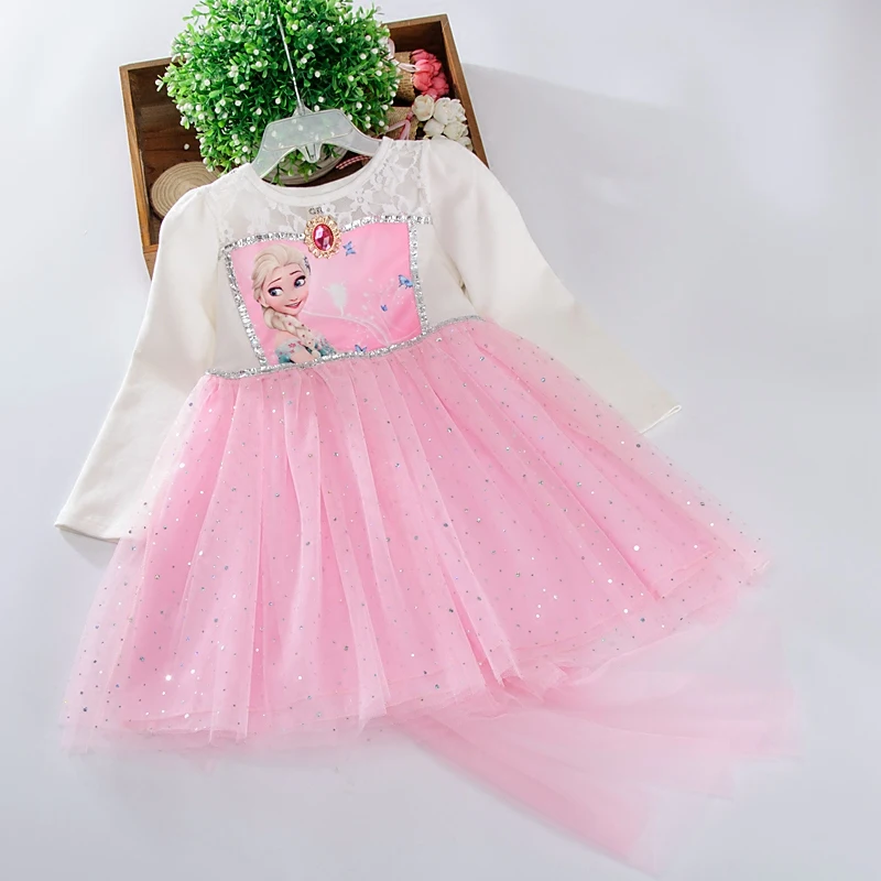 

Disney children's spring new ice romance princess dress girls long sleeves Aisha dress A001