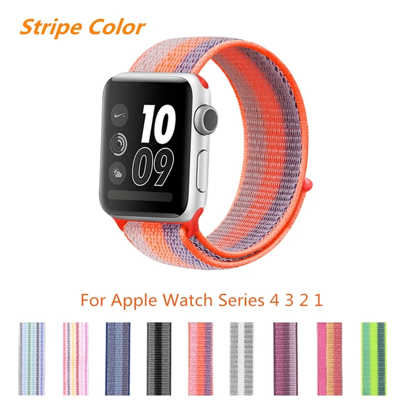 Нейлоновый ремешок в полоску для Apple Watch Band 4 44 мм 40 iWatch 38 42 спортивный 1 2 3 4|Ремешки