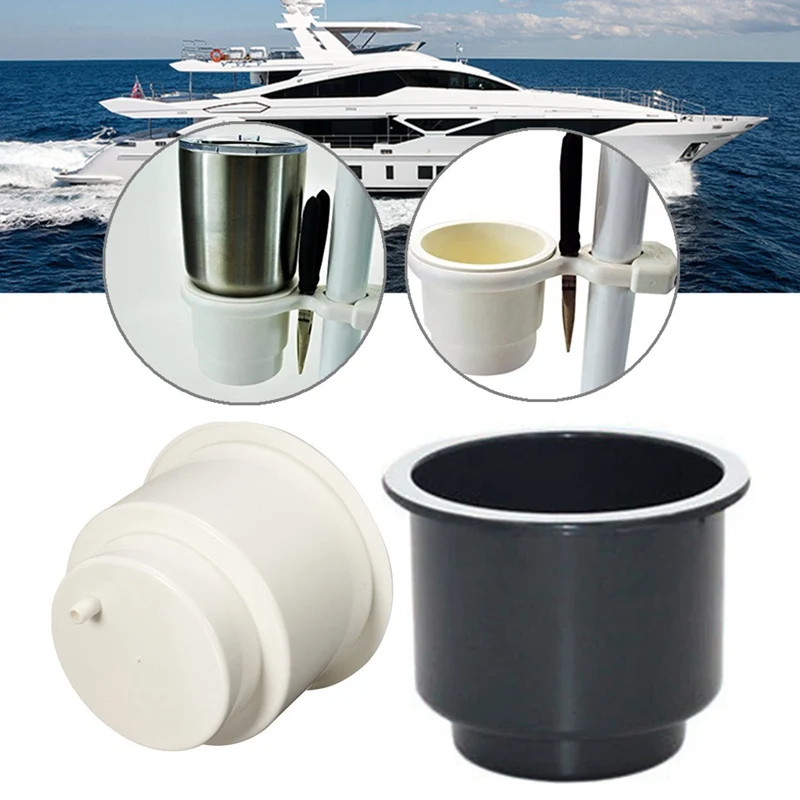 

Plastic Marine Boat RV Car Cup Drink Can Water Bottle Holder With Water Outlet Black/White 10.8x9cm Durable No Mounting Screws