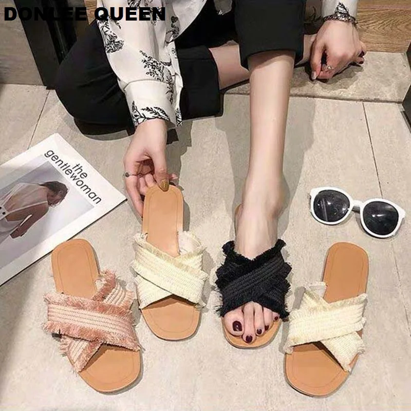 

DONLEE QUEEN Women Flat Slippers New Summer Casual Slides Bohemia Style Slippers Antiskid Outdoor Lady Fashion Fringe Flip Flops