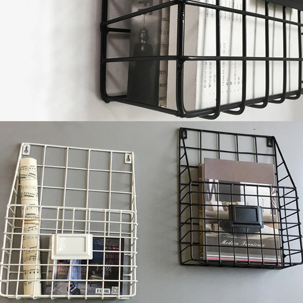 Simple Iron Wall Mounted Hanging Rack Iron Storage Basket Magazine Storage Box Wall Hanging Newspaper Racks Versatile Baskets