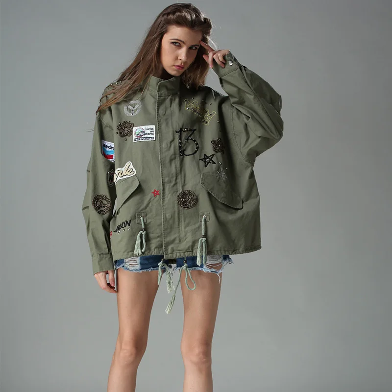 Куртка женская Армейская зеленая с рукавами летучая мышь|jacket coat men|coated drillcoat collar |