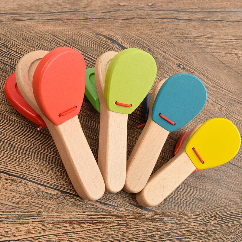 Free shipping, orff percussion instruments, Germany GOKI, solid wood baby long handle castanet, children's music toys 