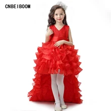 Flower Girl Dresses Red Chiffon Tailing Pageant Girl Summer Children 2-14 Years Weddings Party Birthday Tutu Dress with Big Bow