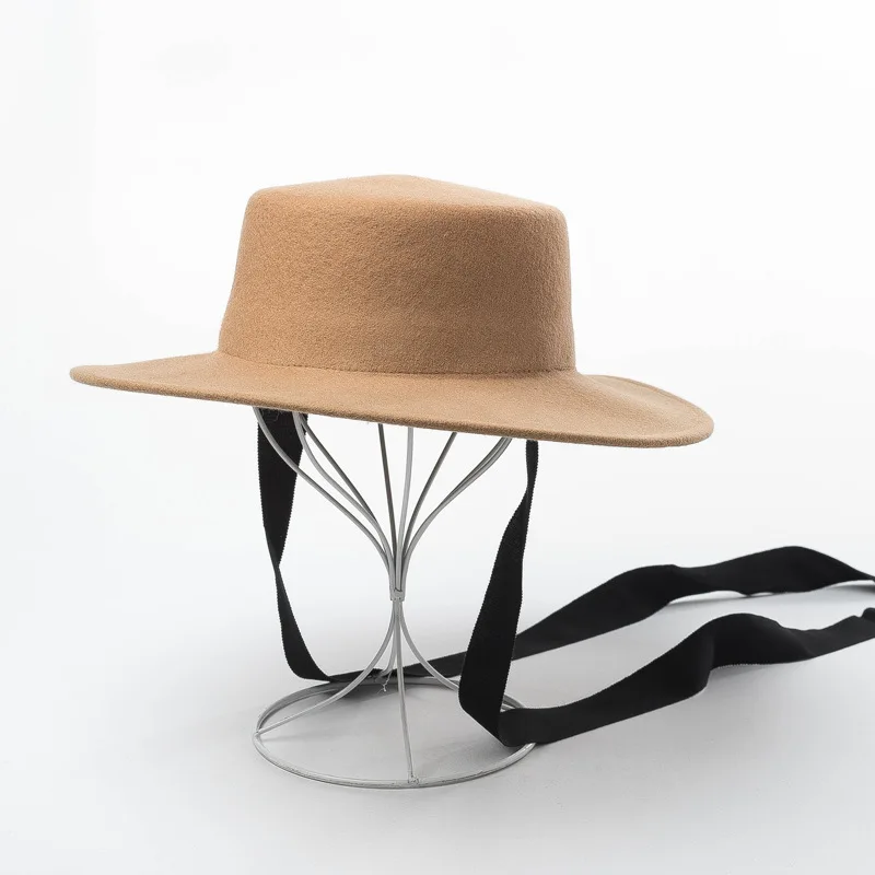 Стиль осень зима галстук шапки для женщин мягкие широкие полями шерсть фетровая шляпа гибкий колпак женская шляпа