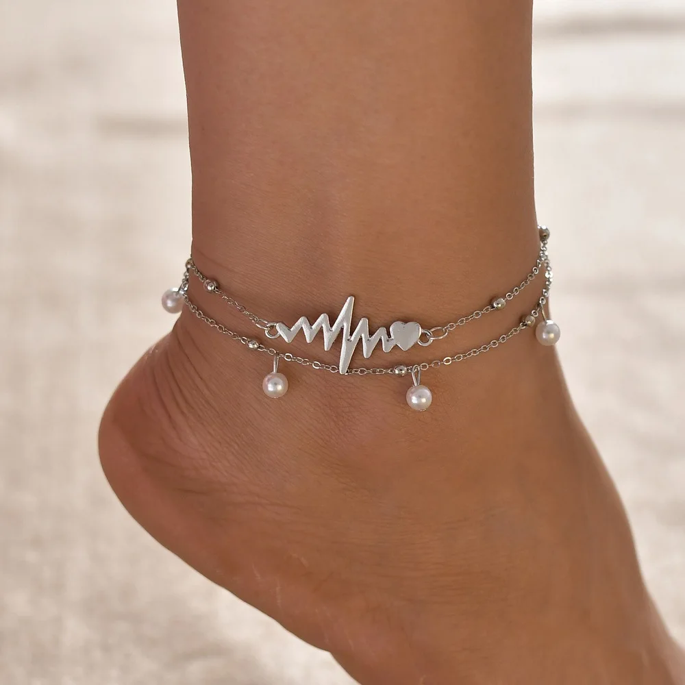 Huitan Infinite Women Anklets With Heart ECG Shaped Pendant Trendy Sea Starfish Lucky Anklets Love Handcuff Foot Bracelets Huitan Infinite Women Anklets With Heart ECG Shaped Pendant Trendy Sea Starfish Lucky Anklets Love Handcuff Foot Bracelets