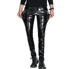 Mcikkny Новые Модные осенние мужские брюки из искусственной кожи мужские модные черные повседневные супероблегающие брюки-Карандаш мужские облегающие брюки на молнии