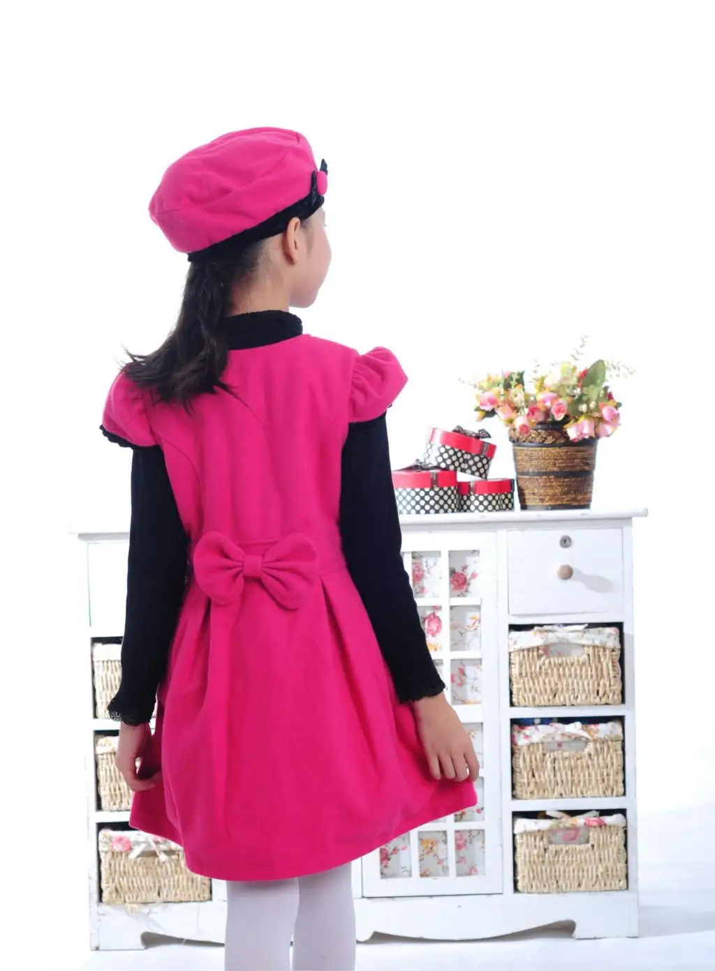 Rep/ вязанное зимнее платье+ красная шляпа, детское хлопковое платье с короткими рукавами для девочек 3, 4, 6, 8, 10 лет, KD-1529