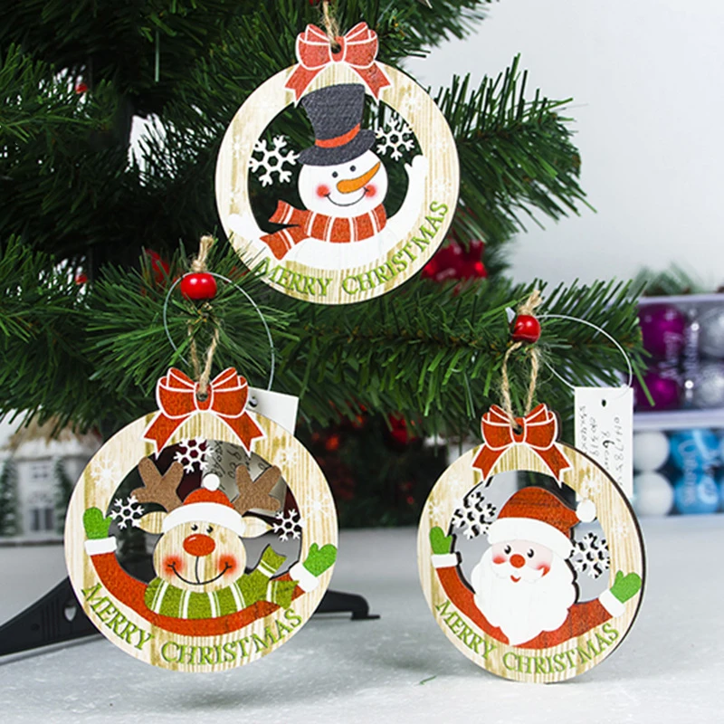 

1 PC Christmas Wooden Pendant Painted Elk Snowman Santa Claus Xmas Tree Drop Ornaments Party Hanging Decor