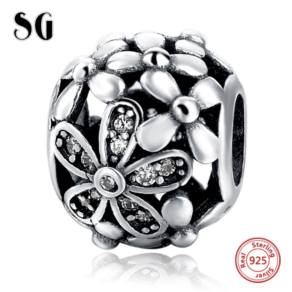 

Silver Galaxy Flower with CZ Fit Authentic European Charm Bracelet Sterling Silver 925 Original Animals Beads For Women Jewelry