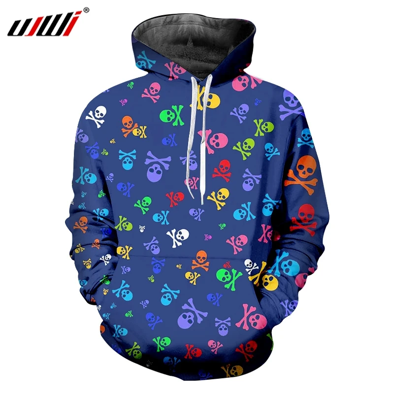 

UJWI Man Colored Creative Long Sleeve Hoodies 3D Printed Funny Small Skull Trend Sports Pullover Casual Large Size 5XL