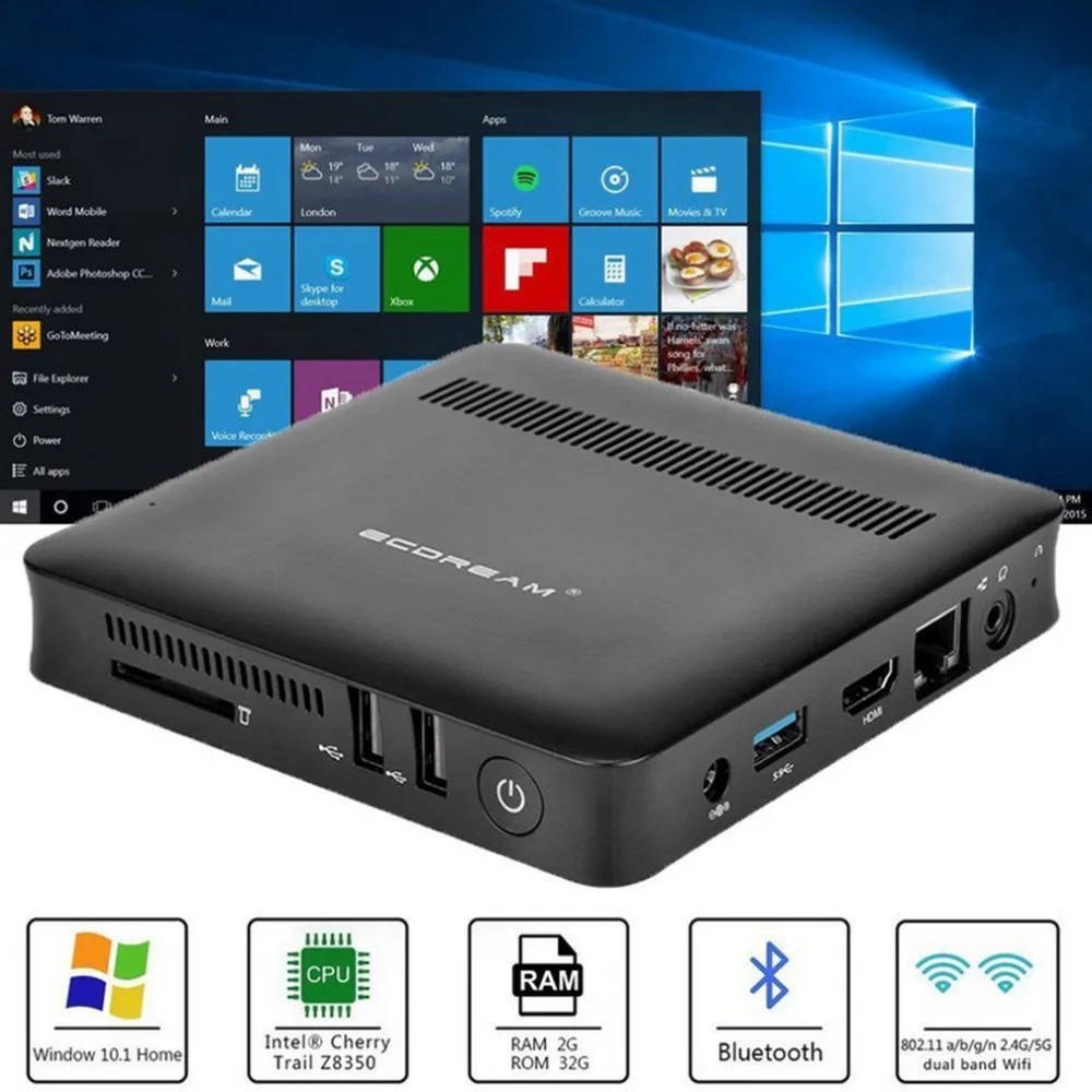 T7 Mini Pc 2+32Gb Windows 10 64Bit Computer Quad Core Intel Vga Hdmi