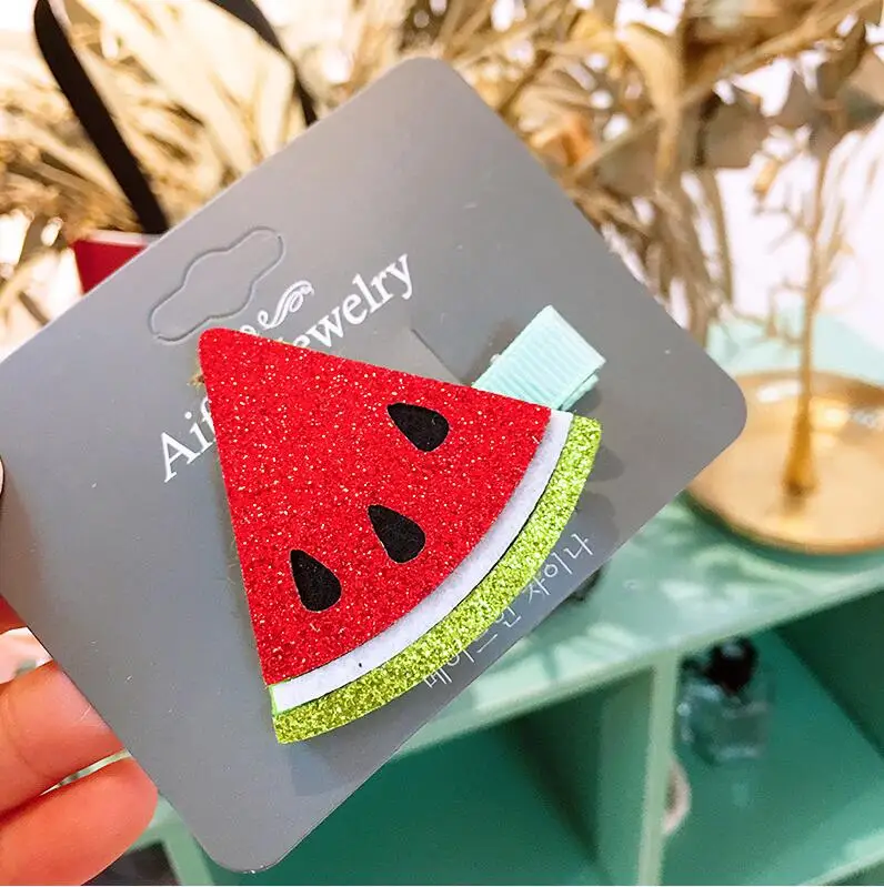 watermelon 1 шт. милый блёстки Радуга Единорог гриль заколка для волос Детский милый мультфильм голова пряди на клипсах булавки оснастки клип корейский аксессуары для волос - Цвет: watermelon