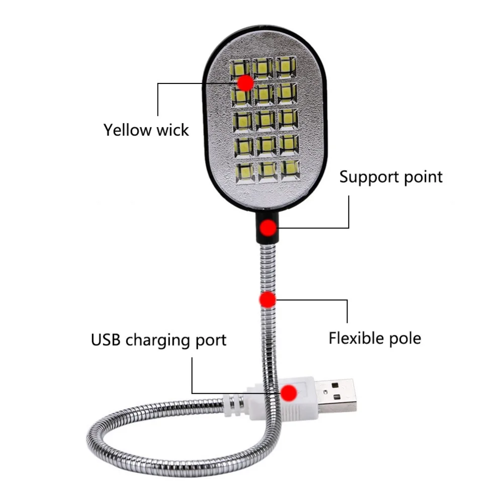 31,4 см ультра яркая Гибкая мини 15 LED компьютерная USB лампа для ПК ноутбука удобная для чтения