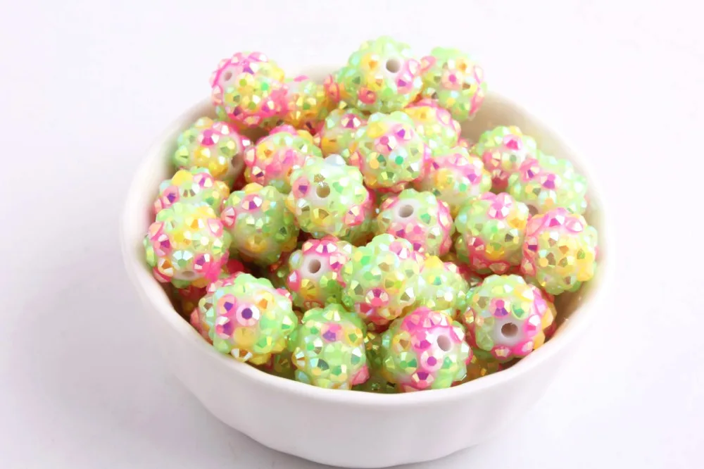 

Kwoi vita Yelow Pink Lime Confetti 100pcs/lot 20mm Chunky Resin Rhinestone Ball Beads for Chunky