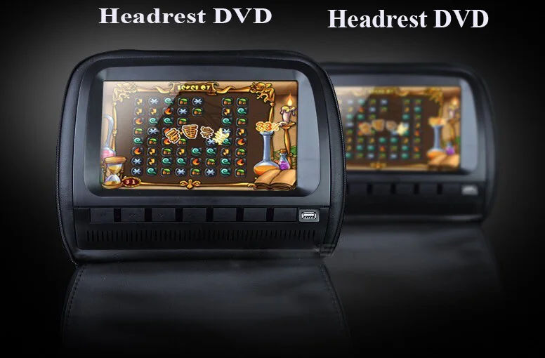 Perfect one pair 2X9 inch car headrest DVD player with zipper cover,USB/SD,32bit  Game,IR,FM,TV(optional),3 color 1