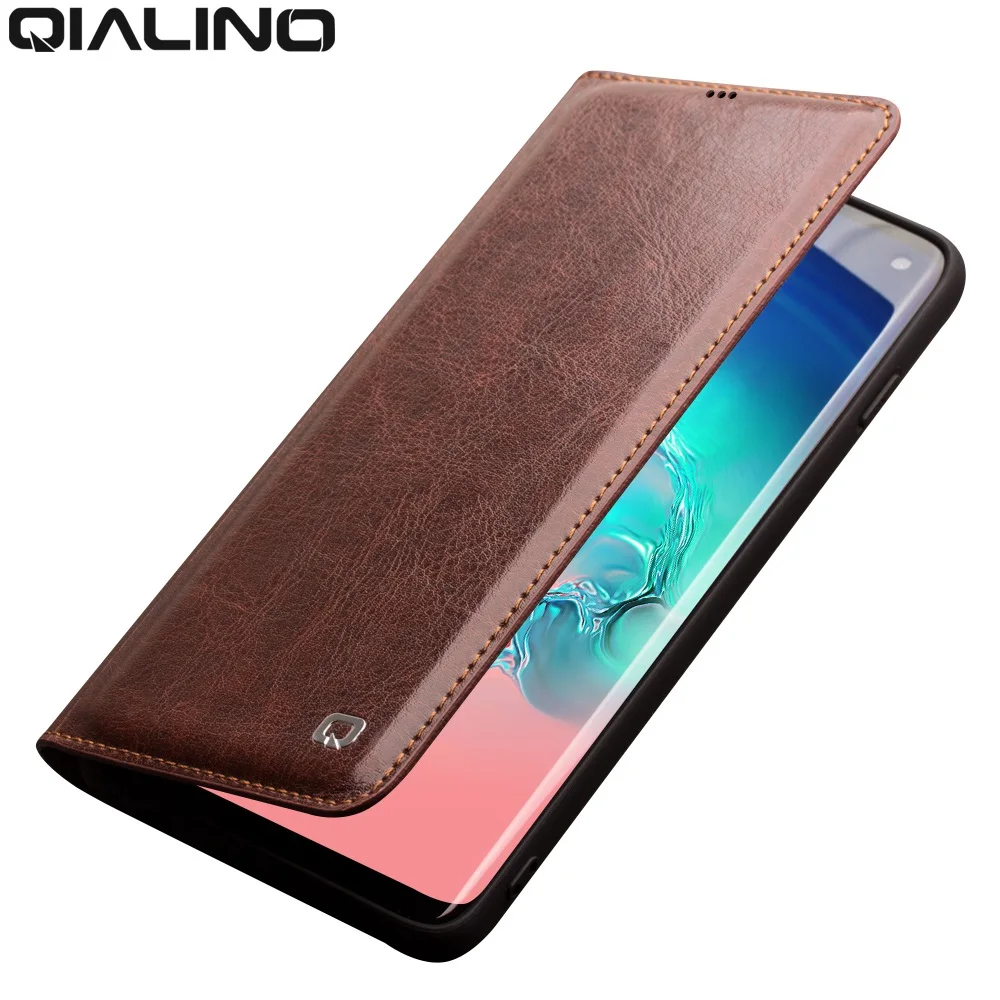Ceny Naturalna skóra qialino etui do Samsung Galaxy S10 torba gniazda na kartę Ultra cienki odwróć etui na Galaxy S10 + Plus dla 5.8 6.2 cal