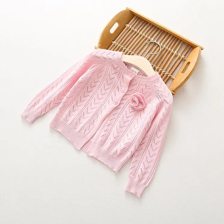 Rlyaeiz/Коллекция года; сезон весна-осень; тонкий свитер для маленьких девочек; вязаный кардиган; Повседневный Однотонный свитер с длинными рукавами и цветочным узором для девочек