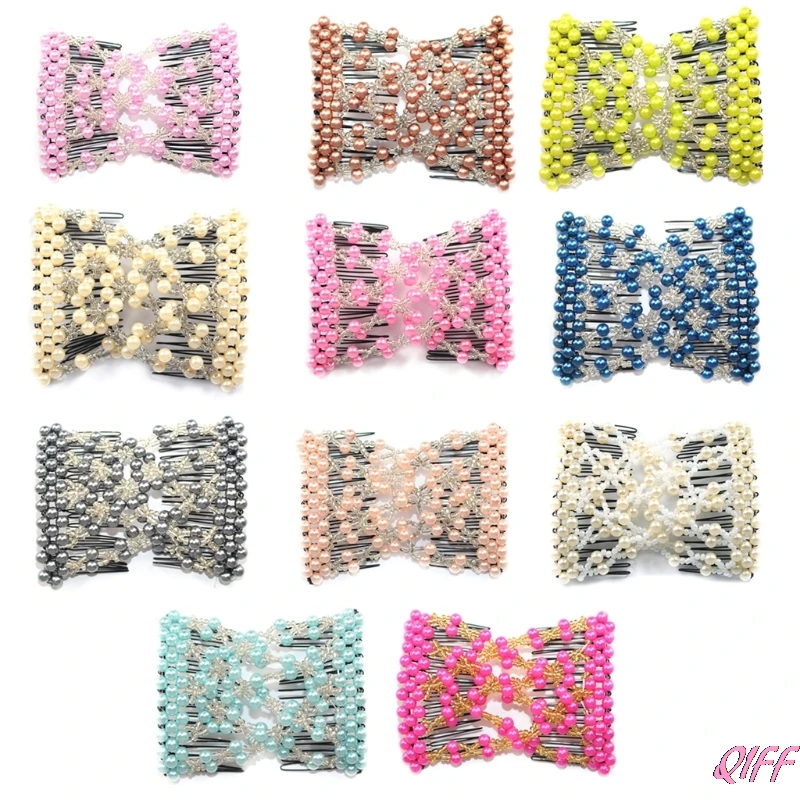 

Magic Hair Comb EZ Beaded Double Stretching Delicate Pearl Women Clips Hairstyle