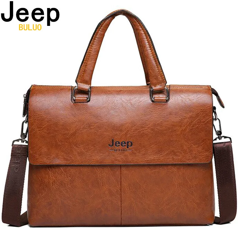 JEEP BULUO Men's Briefcase Fashion Handbags For Man Sacoche Homme Marque Male leather Bag For A4 Documents 13\