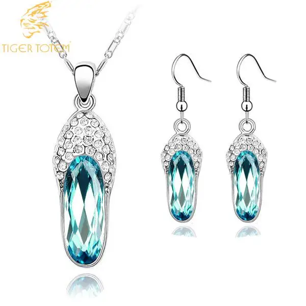 

Slipper Shoes pendant necklace earring Austrian Crystal fashion jewelry set charms women accessories Free Shipping quality brand