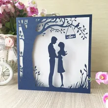 50 шт./лот день рождения поздравительные открытки Подарочные карты пользовательские лазерная резка дерево любви Винтаж приглашение Mariage любовь свадьба Приглашения