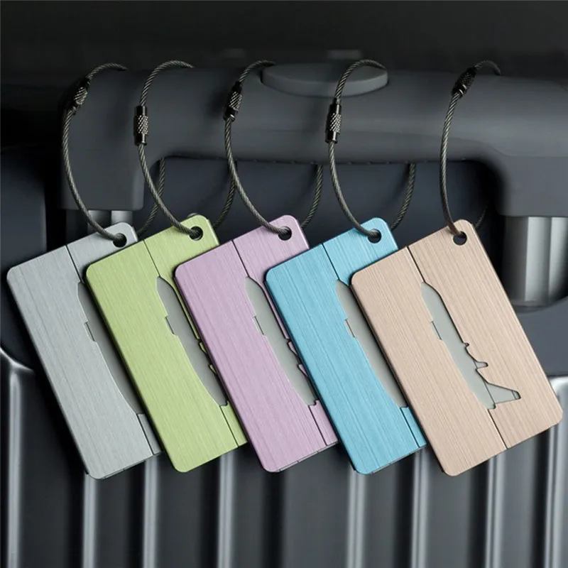 High Quality Aluminum Alloy Luggage Tag Practical Air Plane Travel Suitcase Name Address ID Label Address Holder Free Shipping