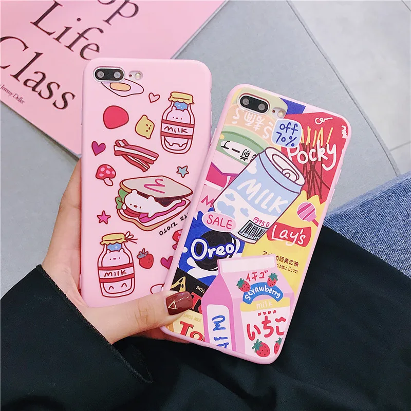 

Phone Case For iPhone 6 6s 7 8 Plus Cute Cartoon Cat Milk Canned sandwiches Soft TPU Silicone For iPhone X XR XS Max Cover