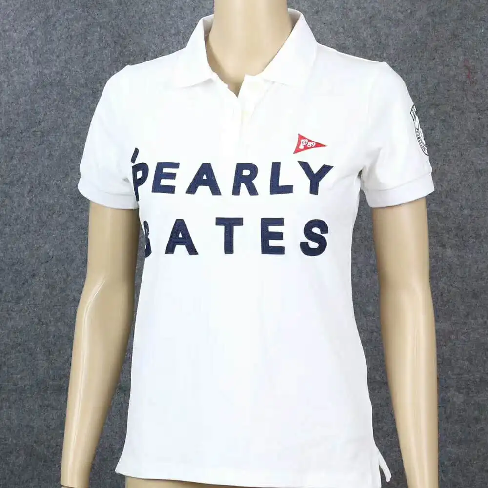 Новые летние женские футболки для гольфа с жемчужными воротами, футболка с коротким рукавом с улыбающимся лицом, Хлопковая женская футболка для гольфа