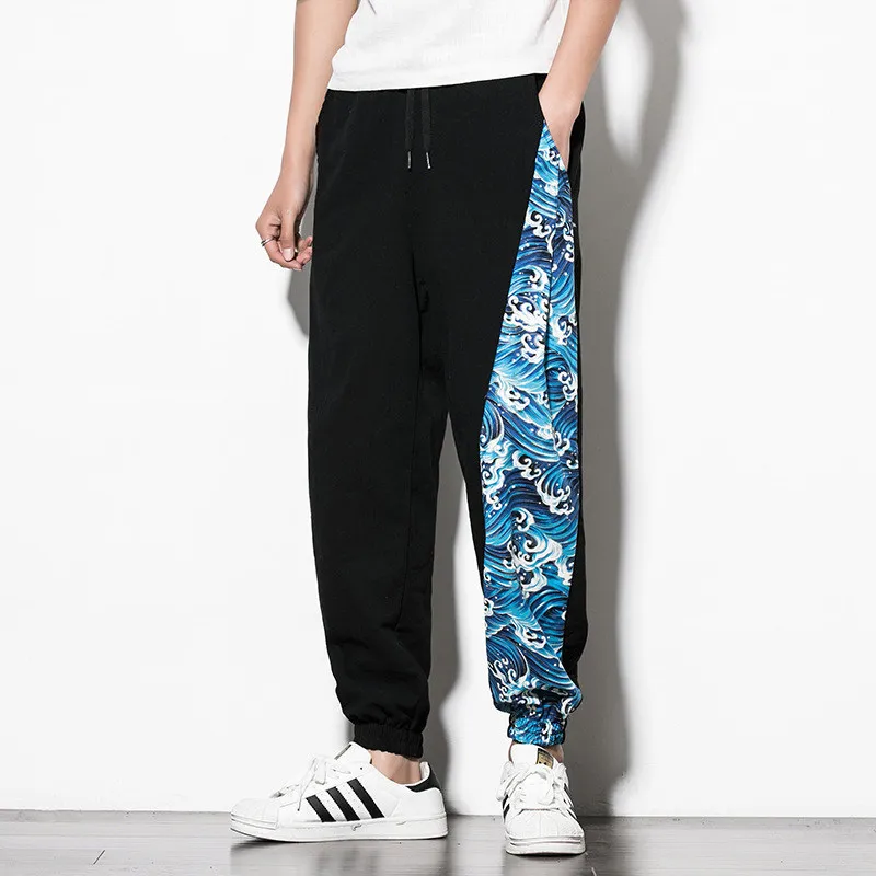 

2019 Spring And Autumn New National Style Embroidery Casual Pants Men Loose Cotton And Linen Nine Points Hip Hop Joggers Pants