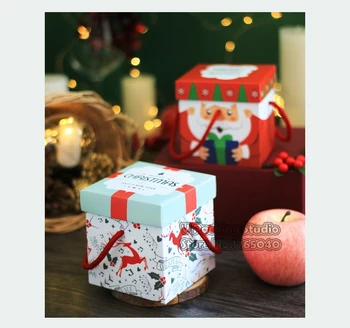 

Christmas Square Chocolates apple Box with handle, Candy Boxes Baking Pastry Packaging Wedding Candy Gift Box 50pcs/lot