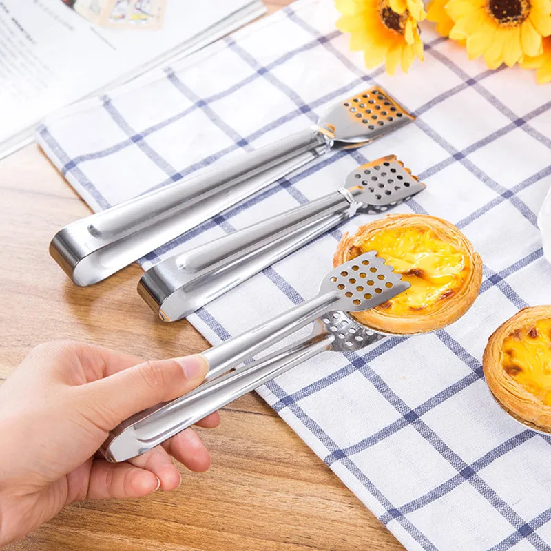 1pc Bread Food Tongs Kitchen Buffet Cooking Stainless Steel Tool Anti Heat Bread Clip Pastry Clamp Barbecue Tongs Kitchen Stuff